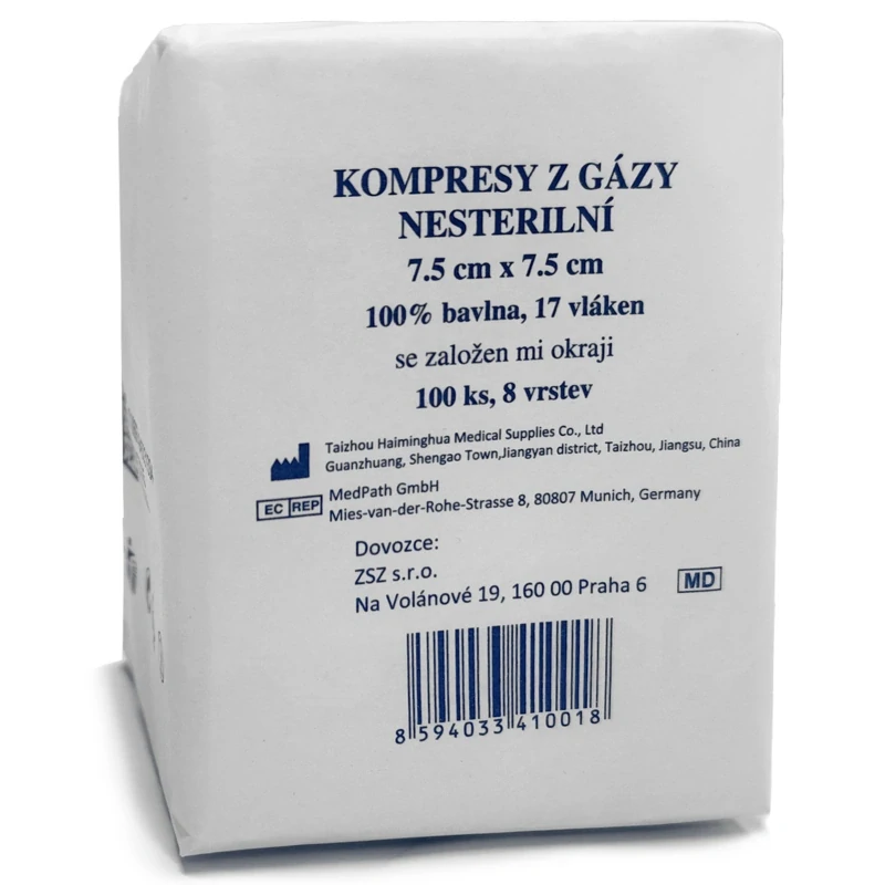 Kompresy z gázy nesterilní 7,5x7,5cm/8 vr., 100ks (kód SÚKL 5011712)