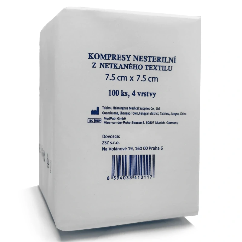 Kompresy z netkaného textilu nesterilní 7,5x7,5 cm/4 vr., 100ks