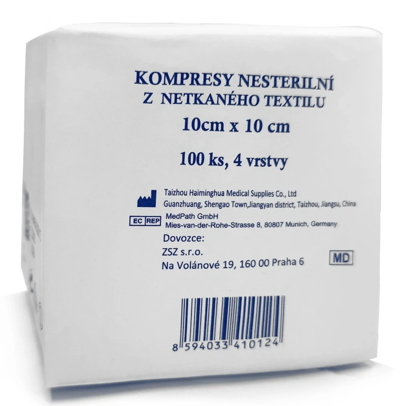 Kompresy z netkaného textilu nesterilní 10x10 cm/4 vr., 100ks