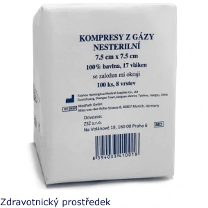 Kompresy z gázy nesterilní 7,5x7,5cm/8 vr., 100ks (kód SÚKL 5011712)