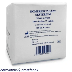 Kompresy z gázy nesterilní 10x10cm/8 vr., 100ks (kód SÚKL 5011713)