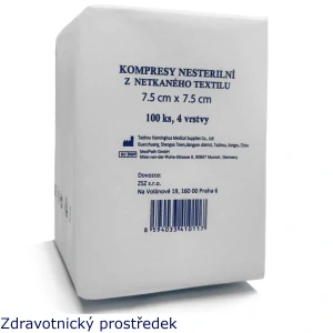 Kompresy z netkaného textilu nesterilní 7,5x7,5 cm/4 vr., 100ks