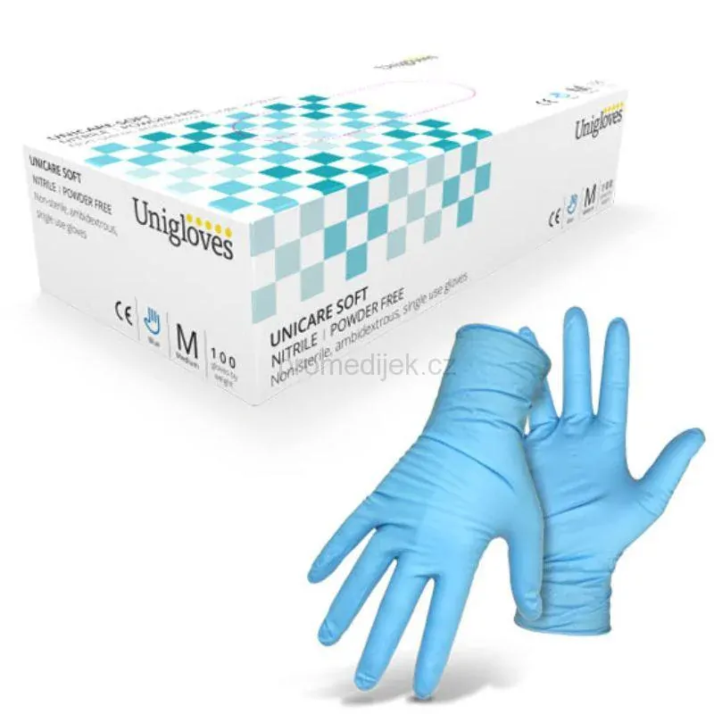 Rukavice Unicare Nitril vel. L bezpudrové modré