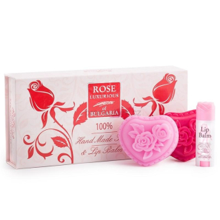 Dárková sada Rose Luxurious (balzám na rty a 2x mýdlo)